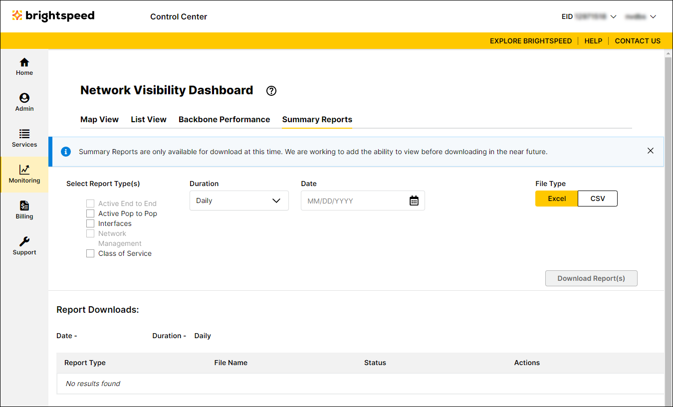 Network Visibility (showing Summary Reports)