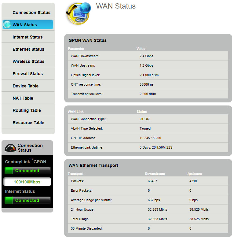 WAN Status Sample Image