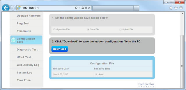 Back up modem settings step 6