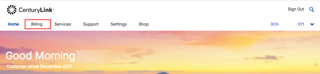 My CenturyLink top menu - Billing