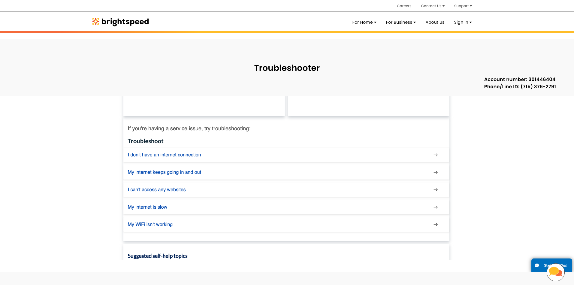 Troubleshooter menu of options for no outage found